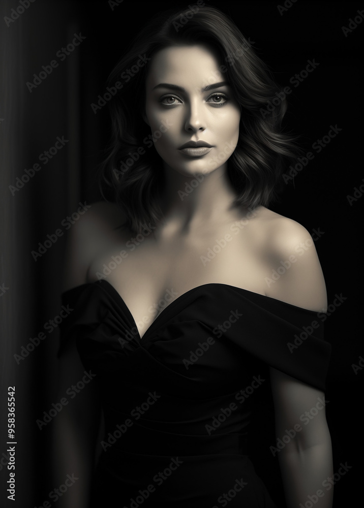 A black and white portrait of an elegant woman with sleek hair A black and white portrait of an elegant woman with sleek hair