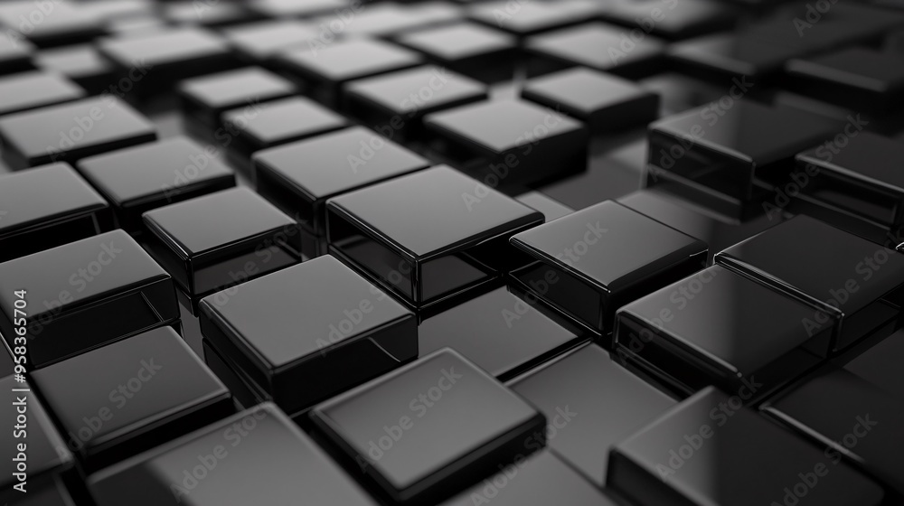 Black squares arranged in a grid on a glossy black surface showcasing varying levels of gloss for a luxurious effect Black squares arranged in a grid on a glossy black surface showcasing varying levels of gloss for a luxurious effect