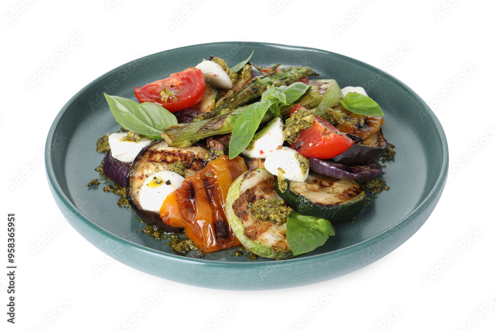 Delicious salad with grilled vegetables isolated on white Delicious salad with grilled vegetables isolated on white