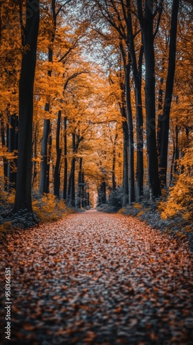 A path in the middle of a leaf covered forest