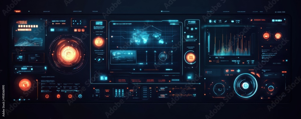 Fototapeta premium Futuristic smart home control interface featuring digital dashboard and holographic display with advanced analytics and interactive features for modern technology enthusiasts