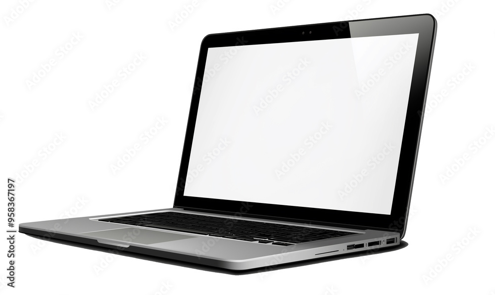 A clean, minimalist image of a silver laptop with a blank screen A clean, minimalist image of a silver laptop with a blank screen