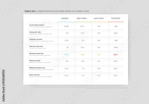 Obraz na płótnie Simple flat color data table layout templatewith light shadows w salonie