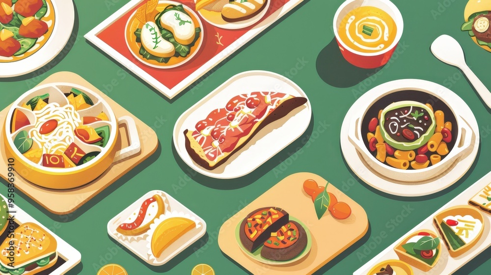 Show a series of images or icons representing different types of cuisine available through food delivery, such as Italian, Mexican, and Chinese Show a series of images or icons representing different types of cuisine available through food delivery, such as Italian, Mexican, and Chinese