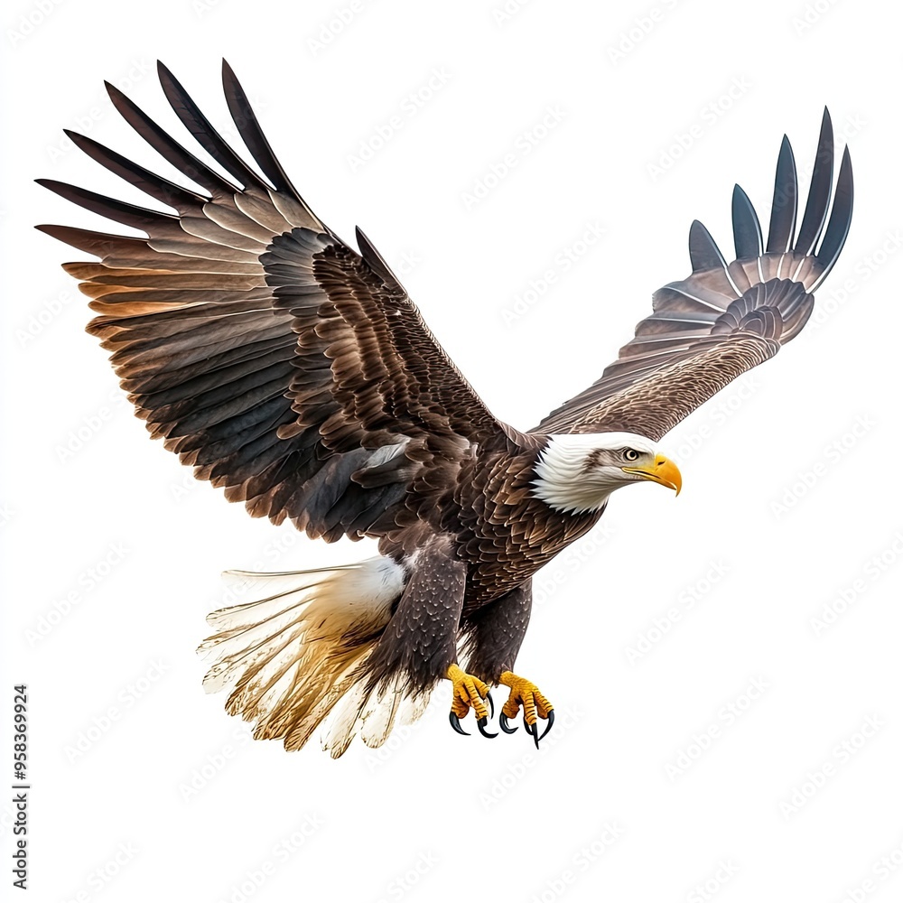 A majestic eagle soaring through the sky with its wings spread wide, showcasing its powerful physique and striking plumage. A majestic eagle soaring through the sky with its wings spread wide, showcasing its powerful physique and striking plumage.