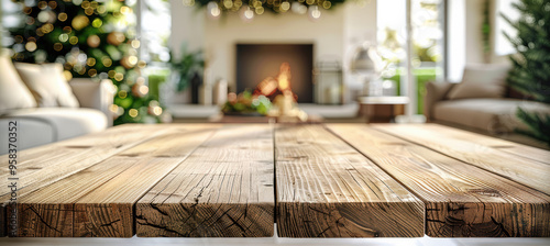 Blurred Christmas Tree and Fireplace View