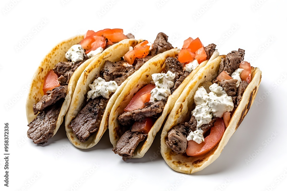 Delicious Gyros with Tomatoes and Tzatziki Sauce. Delicious Gyros with Tomatoes and Tzatziki Sauce.