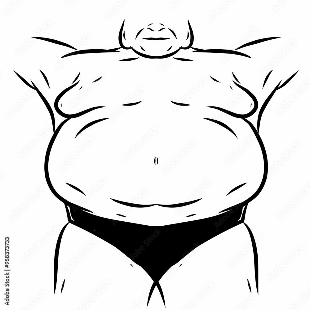 Fat male body, fat stomach vector illustration isolated on white Fat male body, fat stomach vector illustration isolated on white