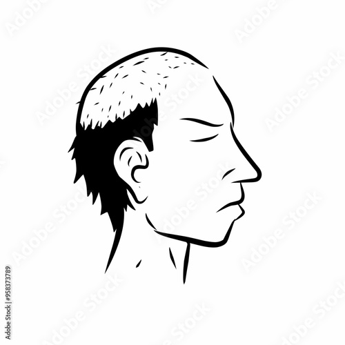 vector illustration of a man's head experiencing hair loss on the top and front of his head, seen from the side