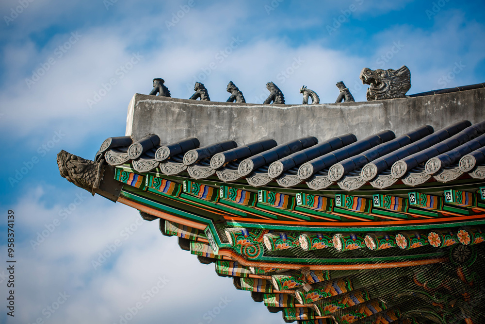 Gyeongbokgung Palace is the palace of Joseon Dynasty. Roof. South Korea. Seoul . Architecture of Korea
