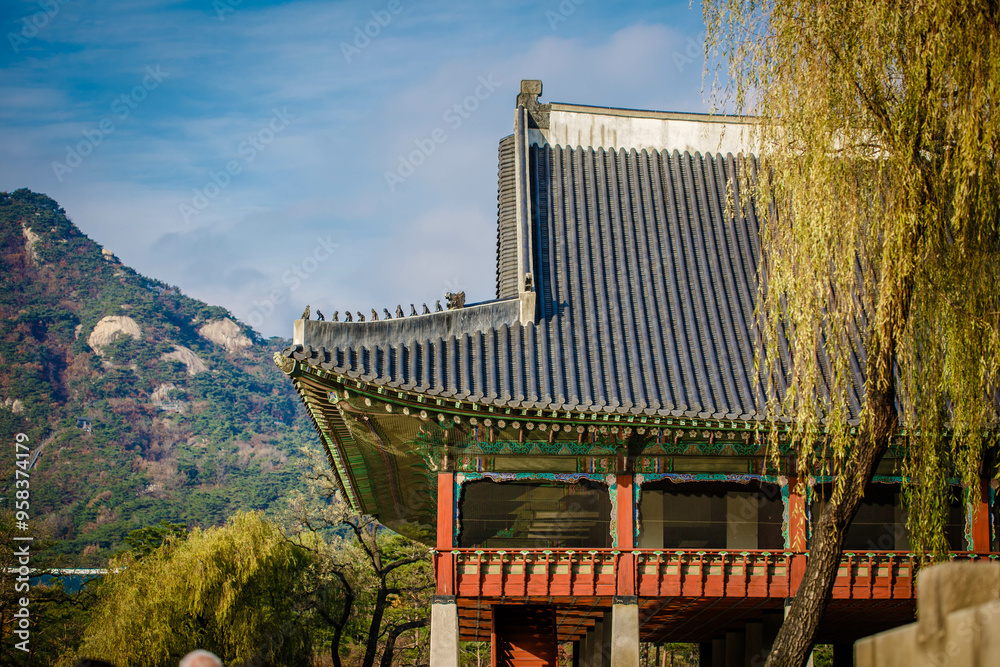 Gyeongbokgung Palace is the palace of Joseon Dynasty. Roof. South Korea. Seoul . Architecture of Korea