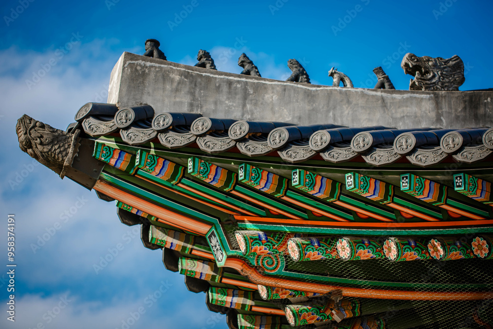 Gyeongbokgung Palace is the palace of Joseon Dynasty. Roof. South Korea. Seoul . Architecture of Korea
