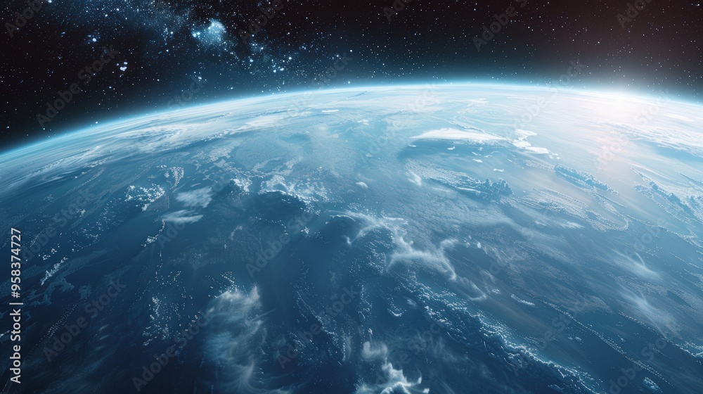 Fototapeta premium Show the horizon with a close-up view of atmospheric details such as clouds or storms, providing a detailed look at the dynamic edge