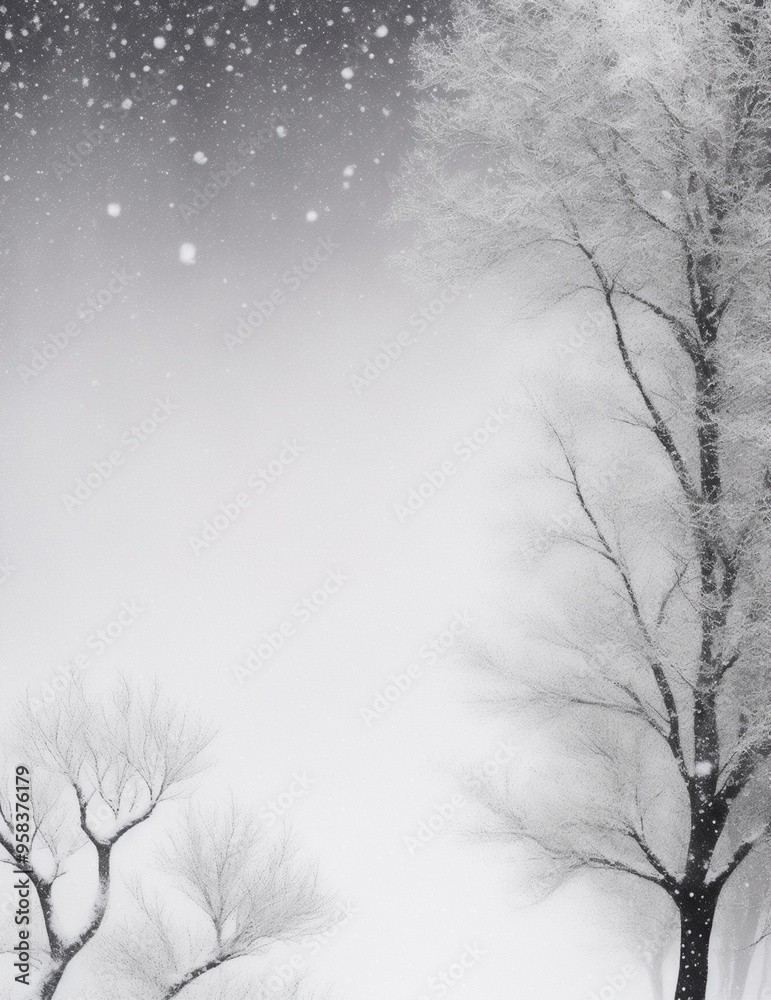 snow covered tree - abstract winter black and white background - Generative AI snow covered tree - abstract winter black and white background - Generative AI