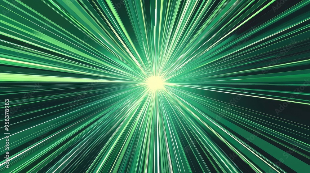 Line art illustration of a green abstract burst of rays featuring perspective and concentration lines creating a groovy psychedelic backdrop