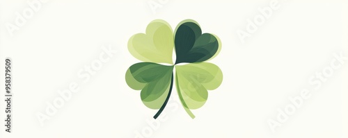 Minimalist illustration featuring a green four-leaf clover symbol of luck and nature on a pale background