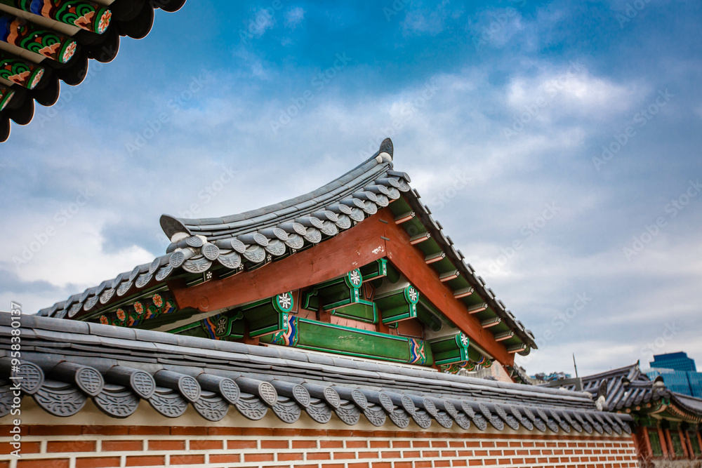Gyeongbokgung Palace is the palace of Joseon Dynasty. Roof. South Korea. Seoul . Architecture of Korea