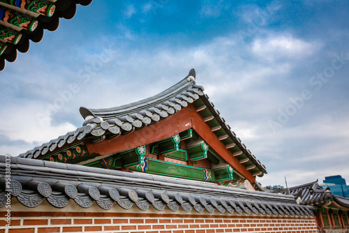 Obraz na płótnie Gyeongbokgung Palace is the palace of Joseon Dynasty. Roof. South Korea. Seoul . Architecture of Korea w salonie
