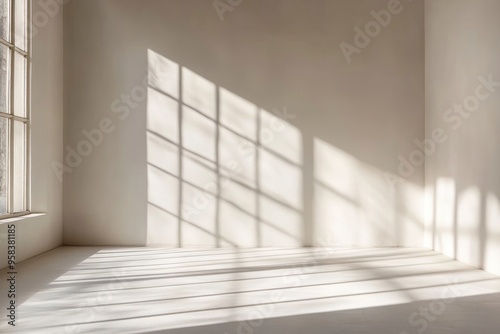 Abstract studio room with light and shadow from window background for product display presentation , ai