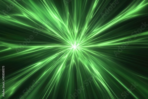 Abstract green background featuring a line art illustration of a fractal explosion star enhanced with gloss and dynamic lines for a striking visual effect