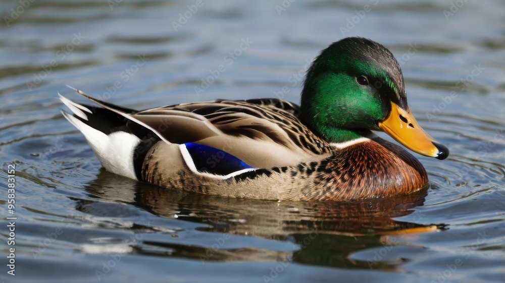 Obraz premium Swimming mallard duck isolated PNG 