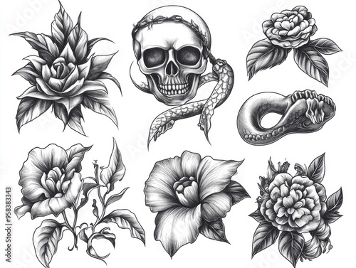 Wallpaper Mural Line art elements for tattoo designs Torontodigital.ca