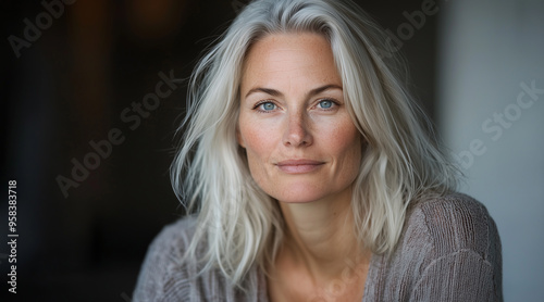a woman of about forty, a neat, wiry figure with a very pale, almost translucent complexion that revealed the green of her veins, with gray hair