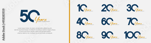 anniversary logotype set. vector design blue and orange color can be use for special moment