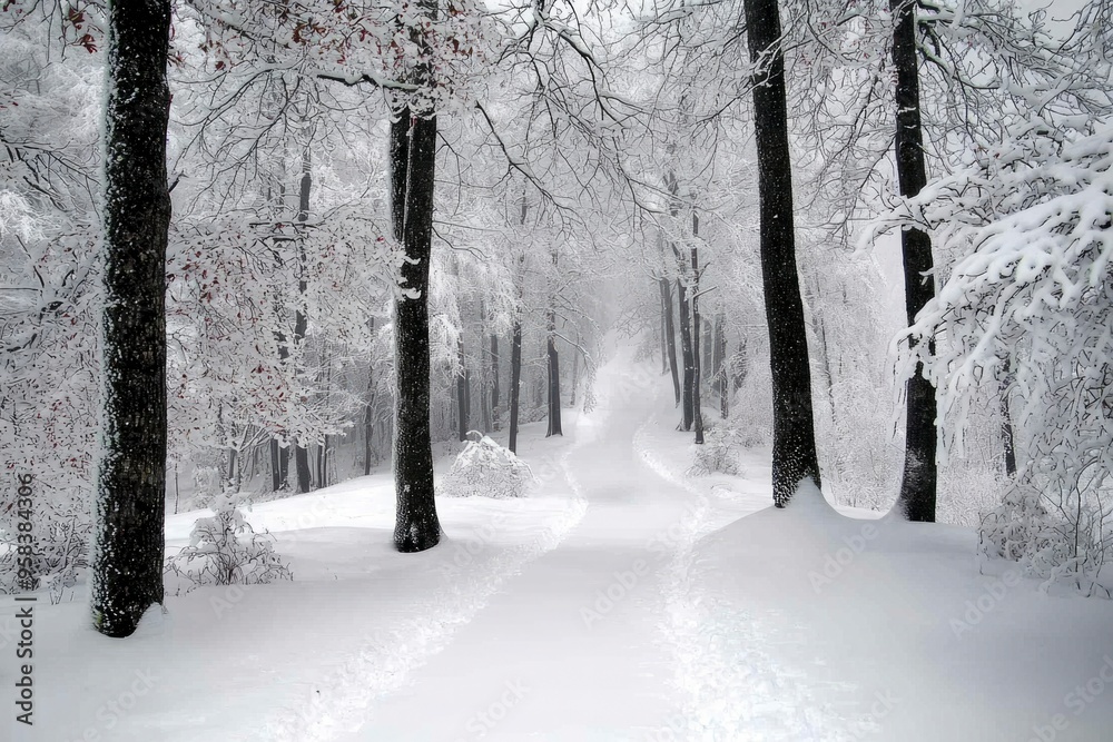 A Snow-Covered Path Through a Winter Forest A Snow-Covered Path Through a Winter Forest