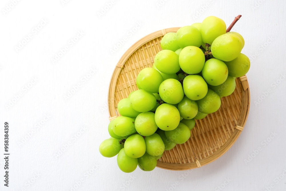 SHINE MUSCAT GRAPE fruit , green grapes on white background SHINE MUSCAT GRAPE fruit , green grapes on white background
