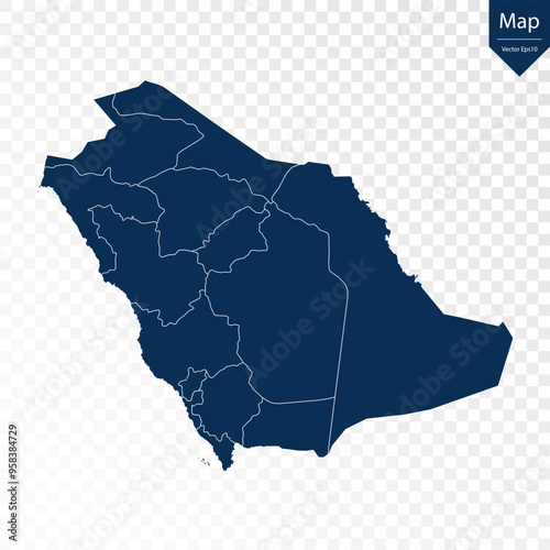 Transparent - High Detailed Blue Map of Saudi Arabia. Vector eps10.	
