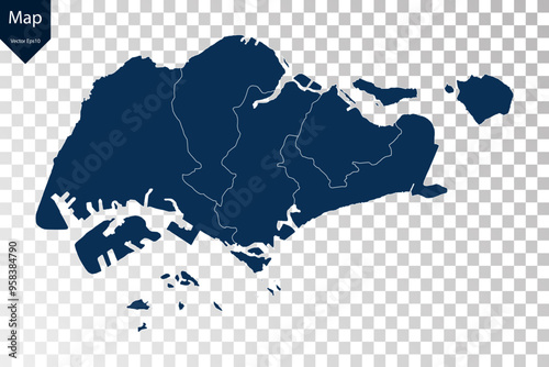 Transparent - High Detailed Blue Map of Singapore. Vector eps10.	
