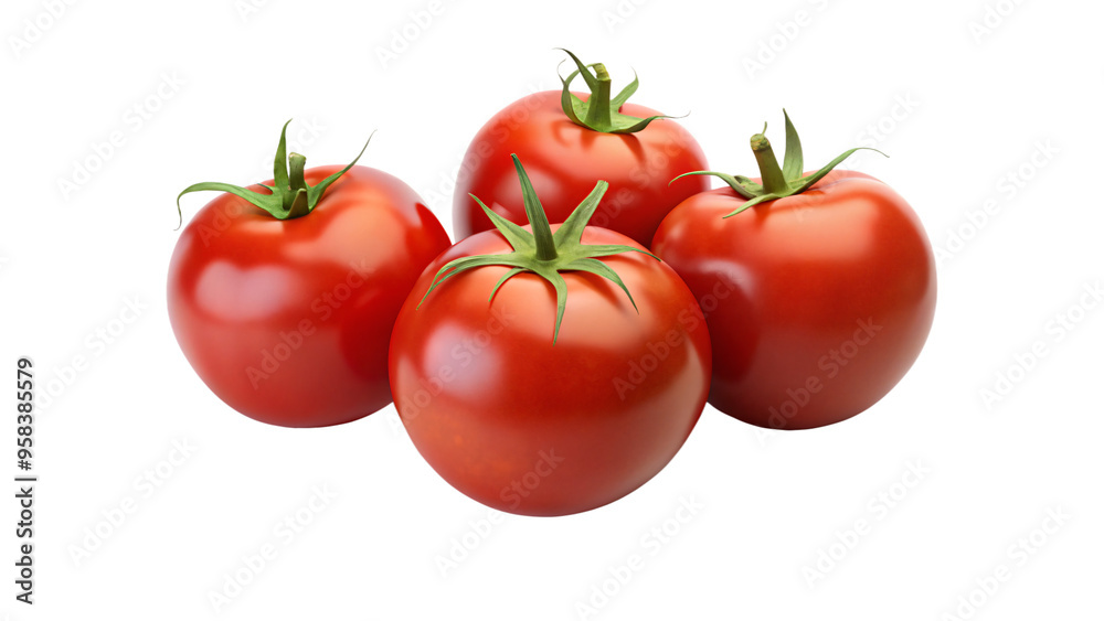 Fresh ripe tomatoes, isolated on a white background, are a healthy and juicy addition to any vegetarian diet Fresh ripe tomatoes, isolated on a white background, are a healthy and juicy addition to any vegetarian diet