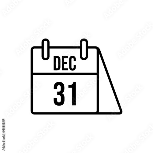 December 31 calendar icon. line vector isolated on white background. trendy and modern design