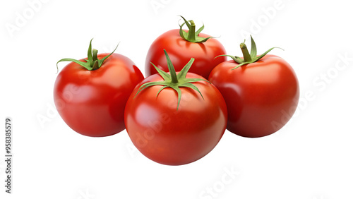 Fresh ripe tomatoes, isolated on a white background, are a healthy and juicy addition to any vegetarian diet