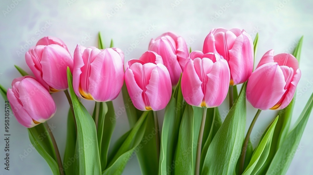A Beautiful Display of Pink Tulips in Blooming Spring Garden A Beautiful Display of Pink Tulips in Blooming Spring Garden