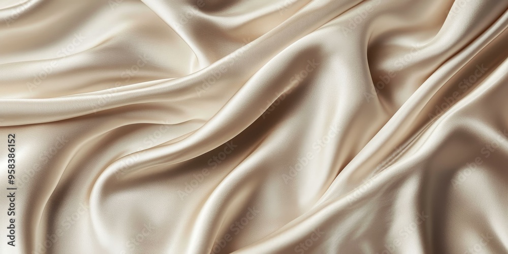 Fototapeta premium Creamy satin fabric draped in soft folds.