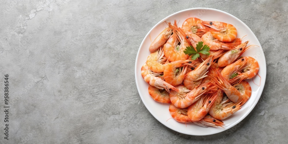 Boiled prawn shrimps on a white plate, seafood, prawns, shrimps, boiled, delicious, appetizer, seafood dish, fresh, culinary Boiled prawn shrimps on a white plate, seafood, prawns, shrimps, boiled, delicious, appetizer, seafood dish, fresh, culinary