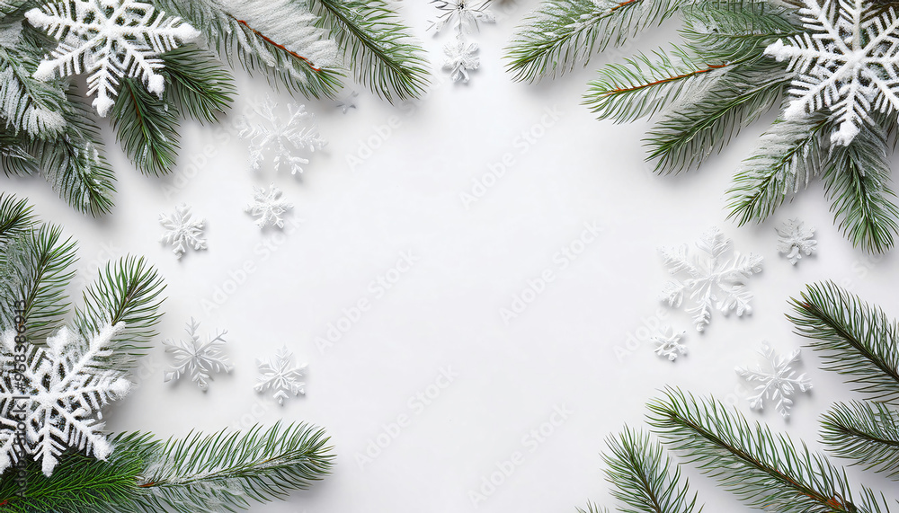 Winter Harmony: Glimmering Snowflakes and Frosted Pine Branches - Elegant Winter Garden Background Winter Harmony: Glimmering Snowflakes and Frosted Pine Branches - Elegant Winter Garden Background