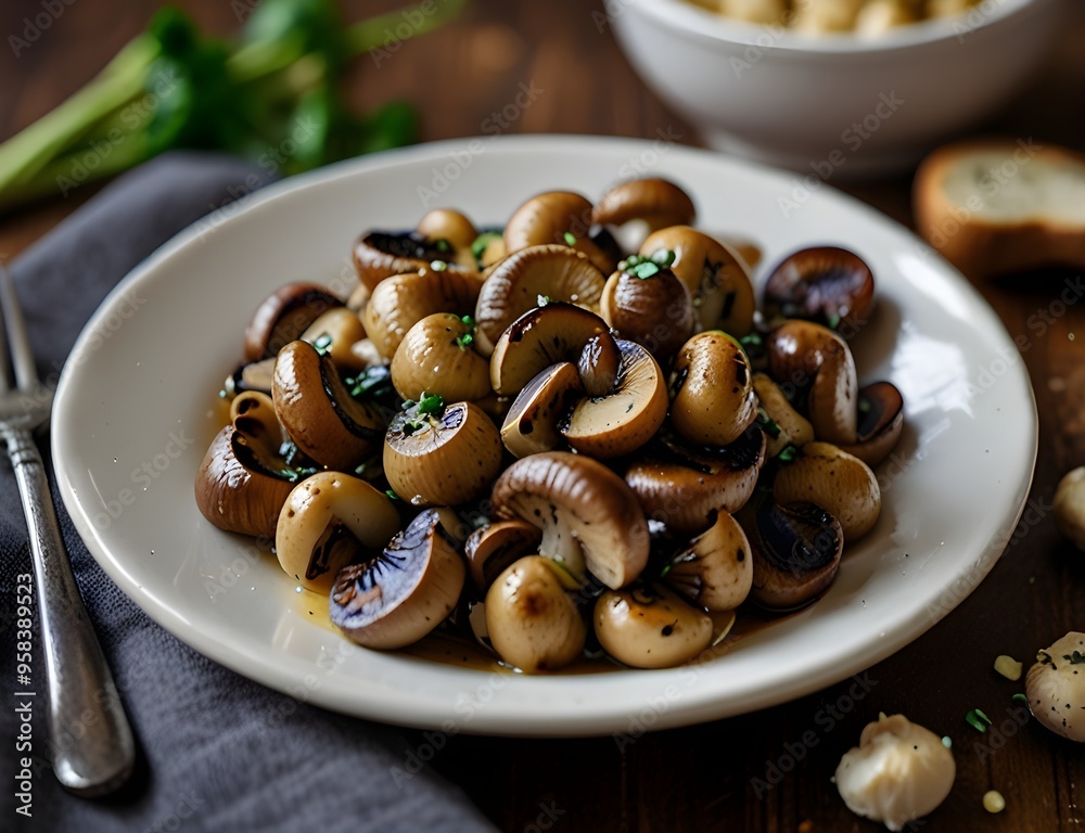 Sautéed mushrooms in a garlic butter sauce Sautéed mushrooms in a garlic butter sauce