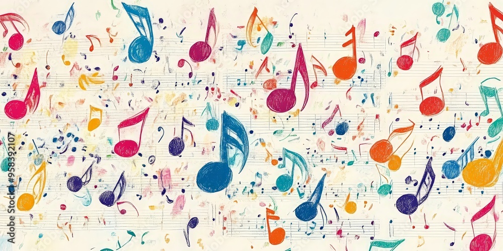 Colorful Musical Notes Pattern on Sheet Music Colorful Musical Notes Pattern on Sheet Music