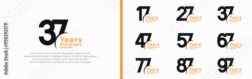 anniversary logotype set. vector design black and orange color can be use for special moment