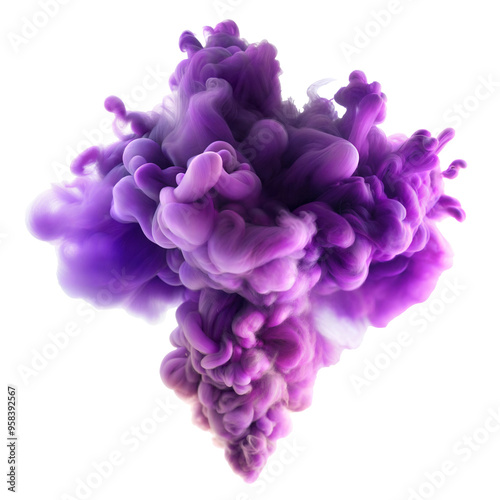Abstract violet ink smoke, purple cloud cut out. Isolated on Transparent background. Copy space.