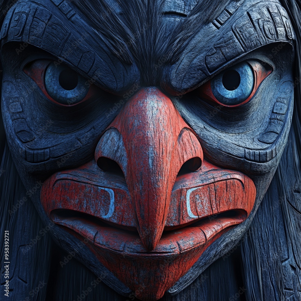 Close-Up of Traditional Inuit Face Mask with Bold Patterns Close-Up of Traditional Inuit Face Mask with Bold Patterns
