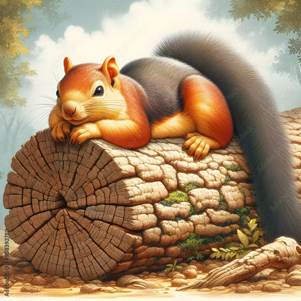 Fototapeta premium an Indian giant squirrel perched on a tree trunk