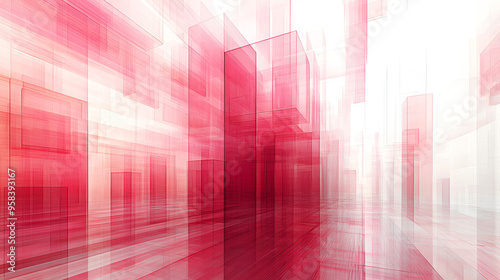 Abstract composition of translucent red and white structures in a futuristic digital space