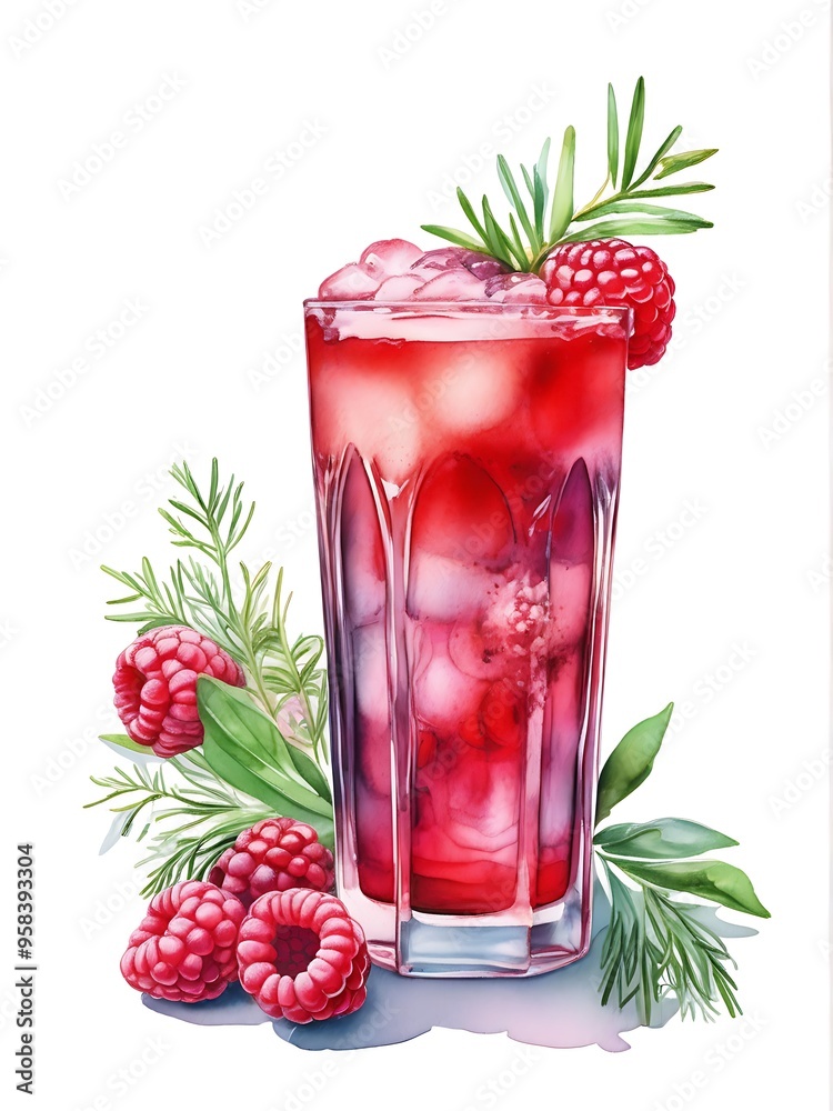 Refreshing summer drink Raspberry Rosemary Bliss with ice Refreshing summer drink Raspberry Rosemary Bliss with ice