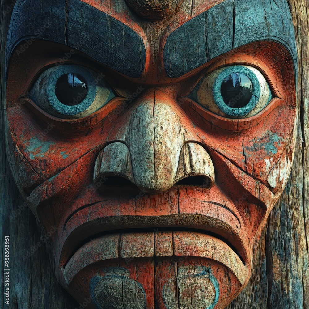 Close-Up of Traditional Inuit Face Mask with Bold Patterns Close-Up of Traditional Inuit Face Mask with Bold Patterns
