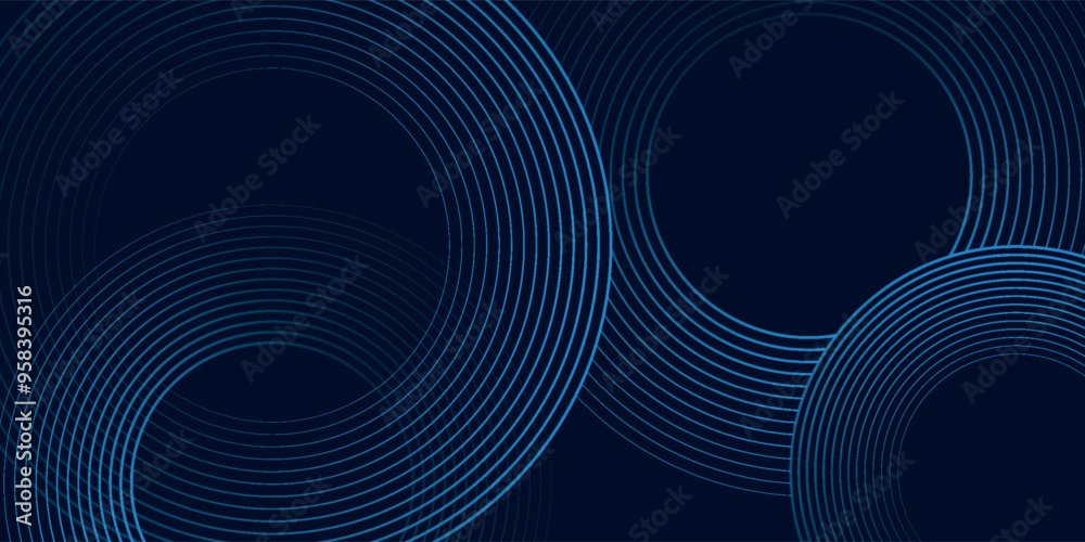 Dark abstract background with blue glowing circle lines. Geometric stripe line art design. Modern shiny blue lines. Futuristic technology concept. Space for your text. Vector illustration Dark abstract background with blue glowing circle lines. Geometric stripe line art design. Modern shiny blue lines. Futuristic technology concept. Space for your text. Vector illustration