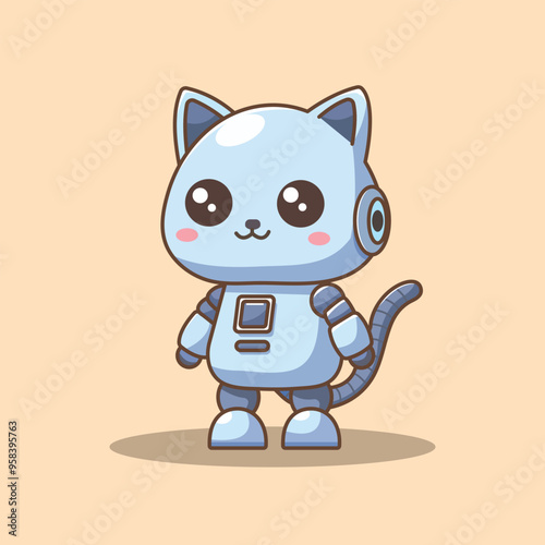 Cute Cat Robot Standing Cartoon Vector Icon Illustration. Animal Technology Icon Concept Isolated Premium Vector. Flat Cartoon Style